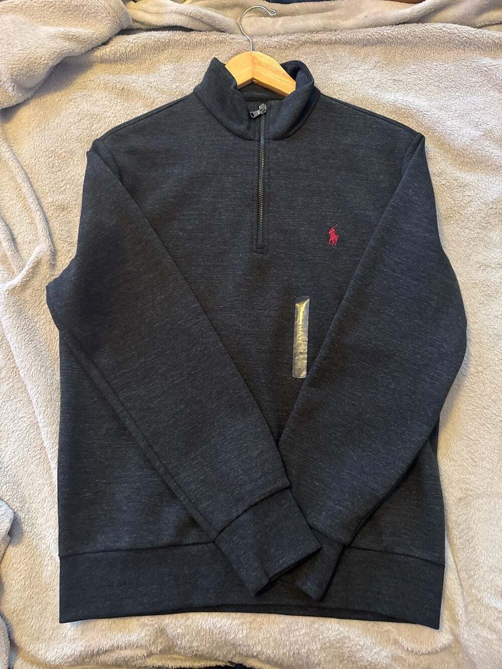 Polo Ralph Lauren Men's Double-Knit Quarter-Zip Pullover Sweatshirt in Black Hea